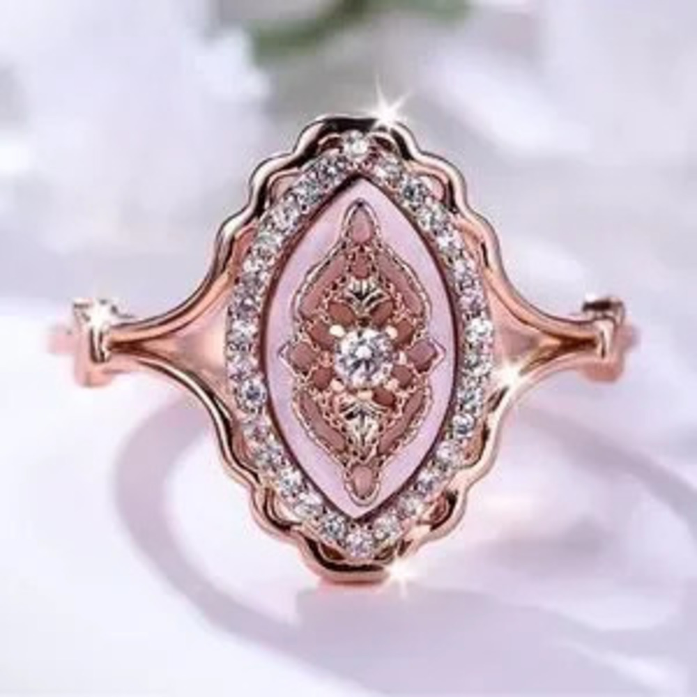 Delicate Rose Gold Oval Zircon Ring size 7, 8